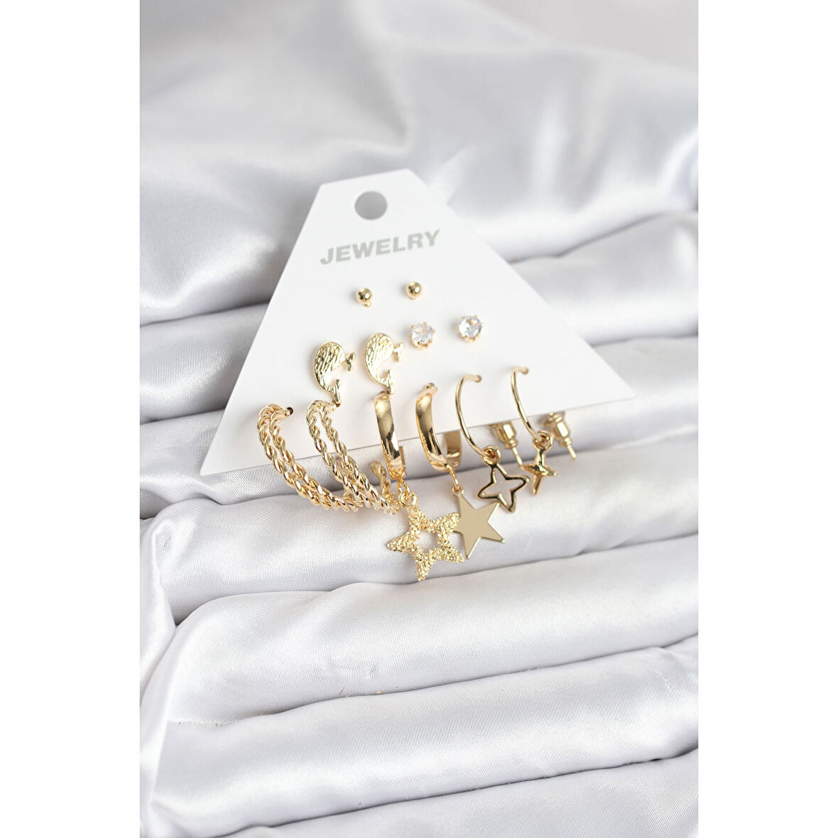 Gold Renk Yıldızlı Set 6 Çift Kadın Küpe Seti - Lisinya