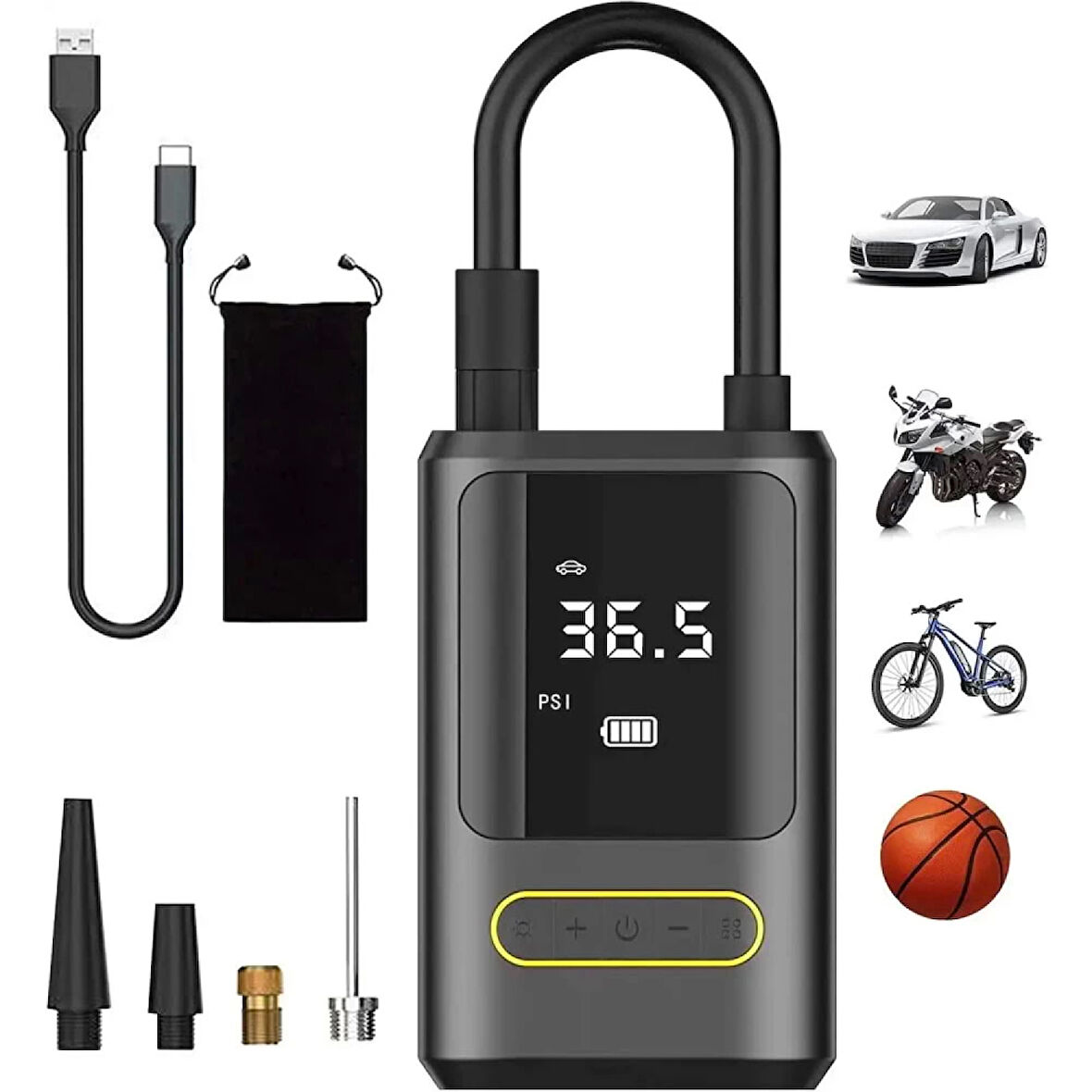 Kablosuz Oto Araç Mini 4000mah 150 Psı Işıklı Oto Hava Kompresörü ( Lisinya )