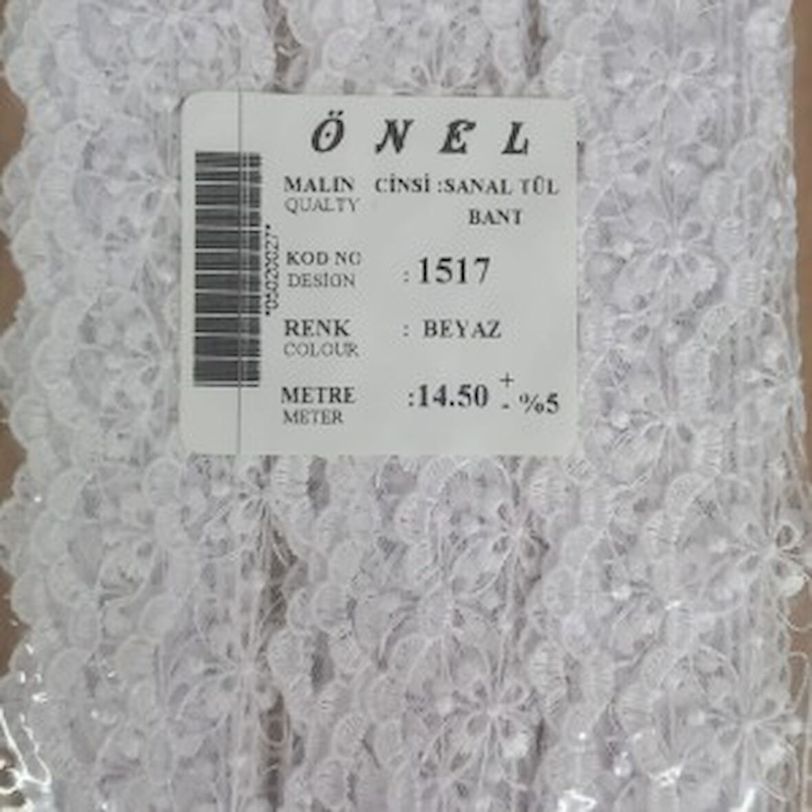 Dantel Polyester Sanal Tül Bant Beyaz 14,50 Metre En 6 Cm On-1517-b