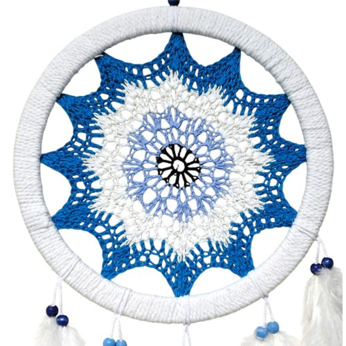 Petrol Mavisi Nazar Motifli Kuş Tüylü Duvar Süsü