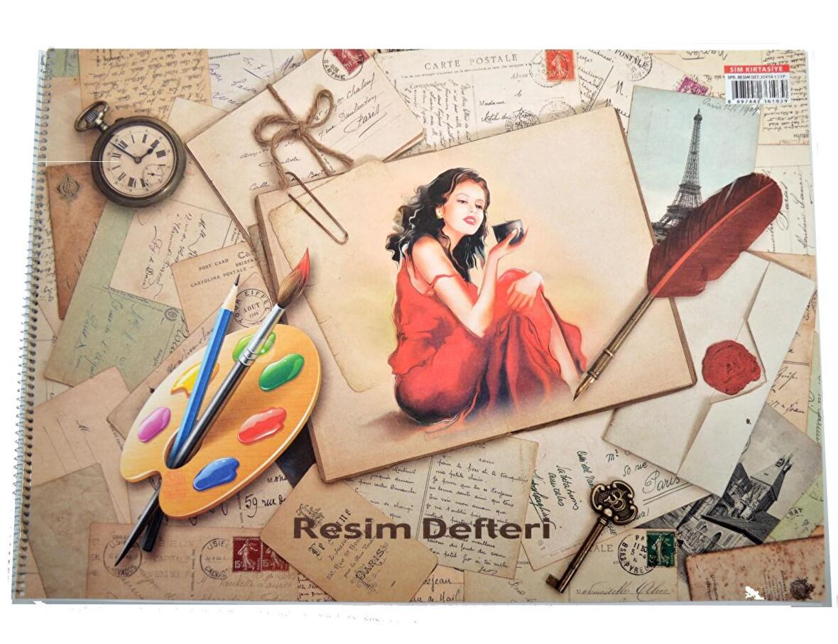 Sim 35x50 Spiralli Karton Kapak 15 Yaprak Resim Defteri 12 Adet