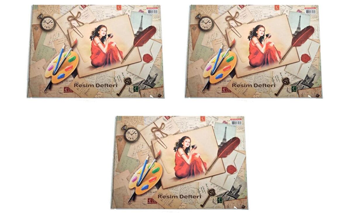 Sim 35x50 Spiralli Karton Kapak 15 Yaprak Resim Defteri 3 Adet