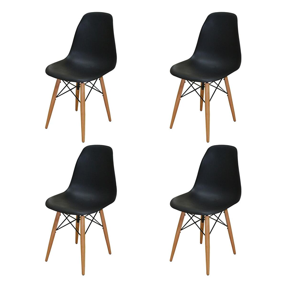 Woodesk Luna Ağaç Ayaklı 4 ADET Eames Siyah Sandalye SND3013-4SYH