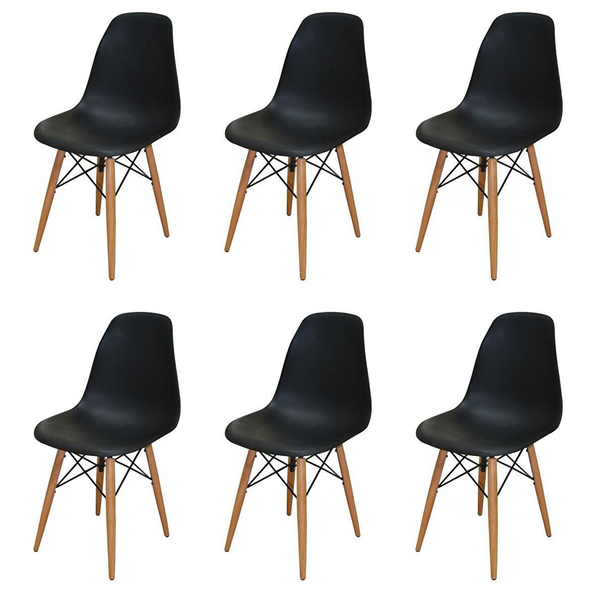 Woodesk Luna Ağaç Ayaklı 6 ADET Eames Siyah Sandalye SND3014-6SYH