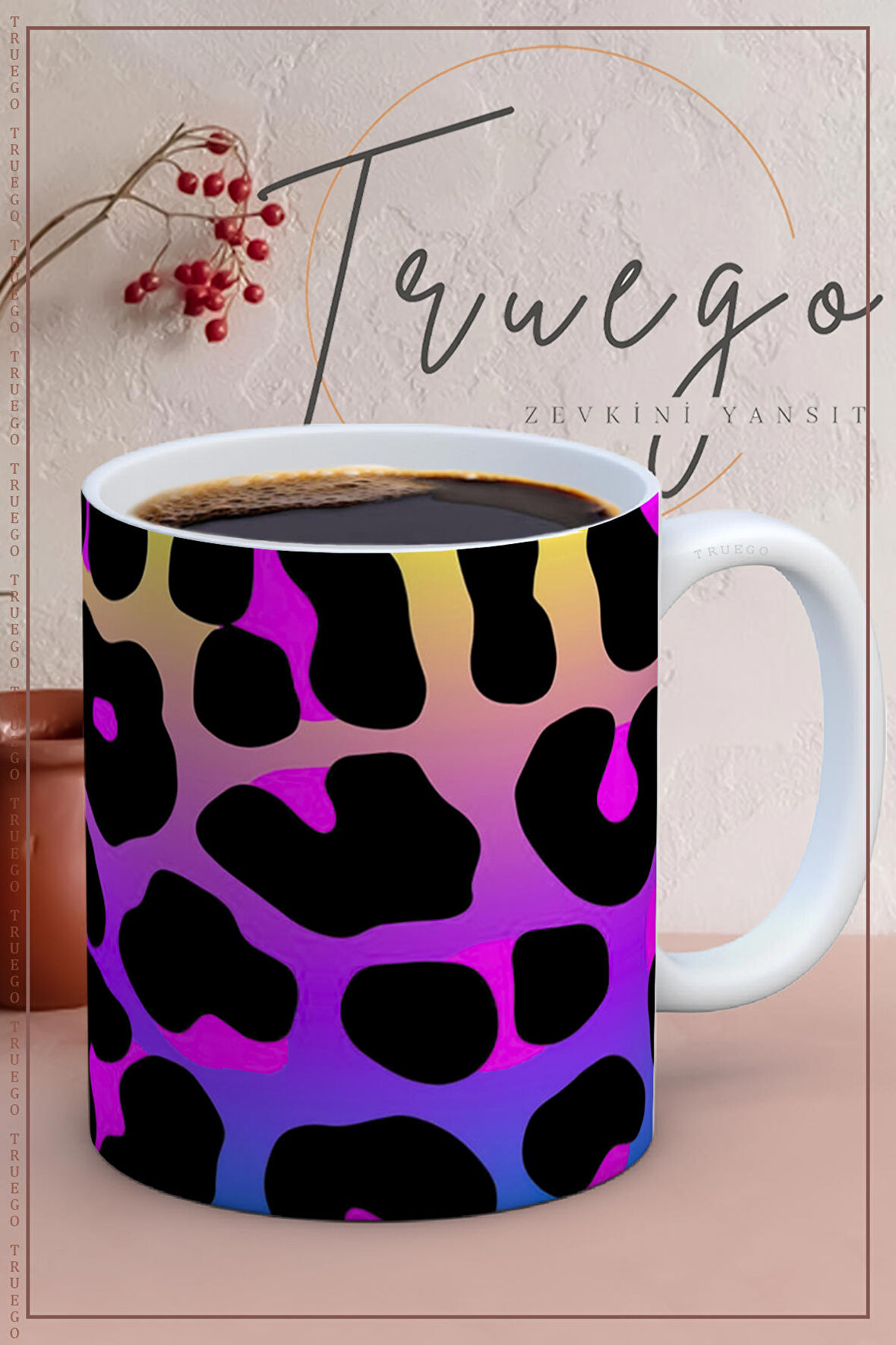 Baskılı Kupa Bardak Seramik Mug - Parlak Leopar Desen