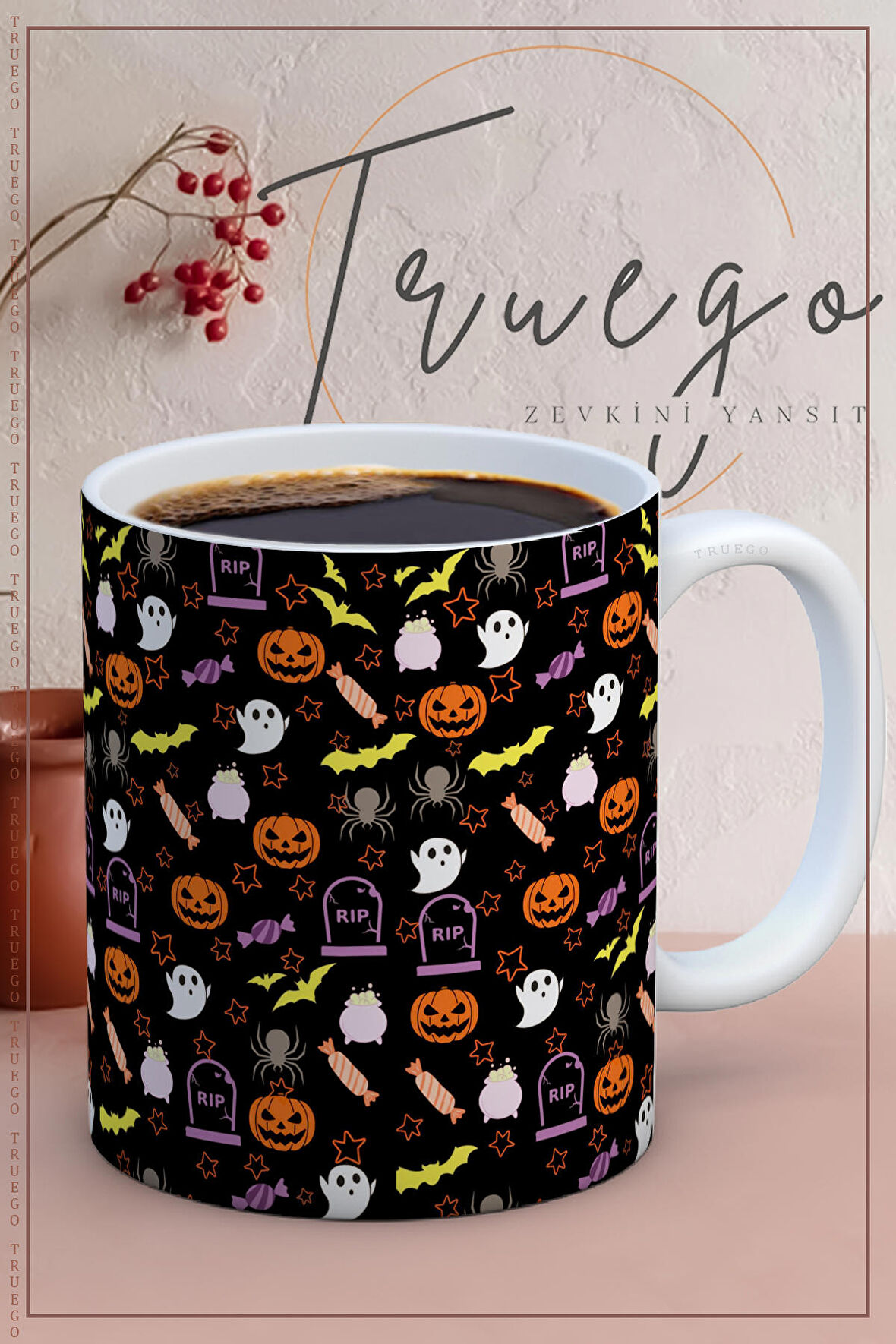 Baskılı Kupa Bardak Seramik Mug - Halloween Figürleri