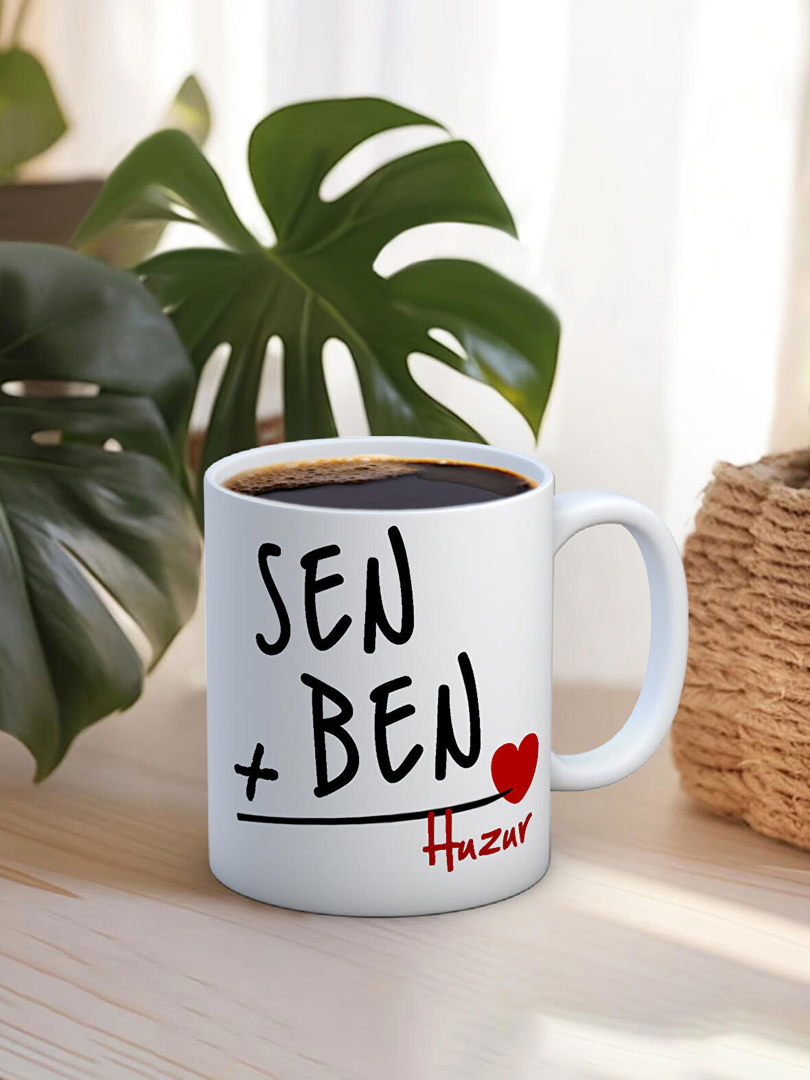 Baskılı Kupa Bardak Seramik Mug - Sen Ben Huzur