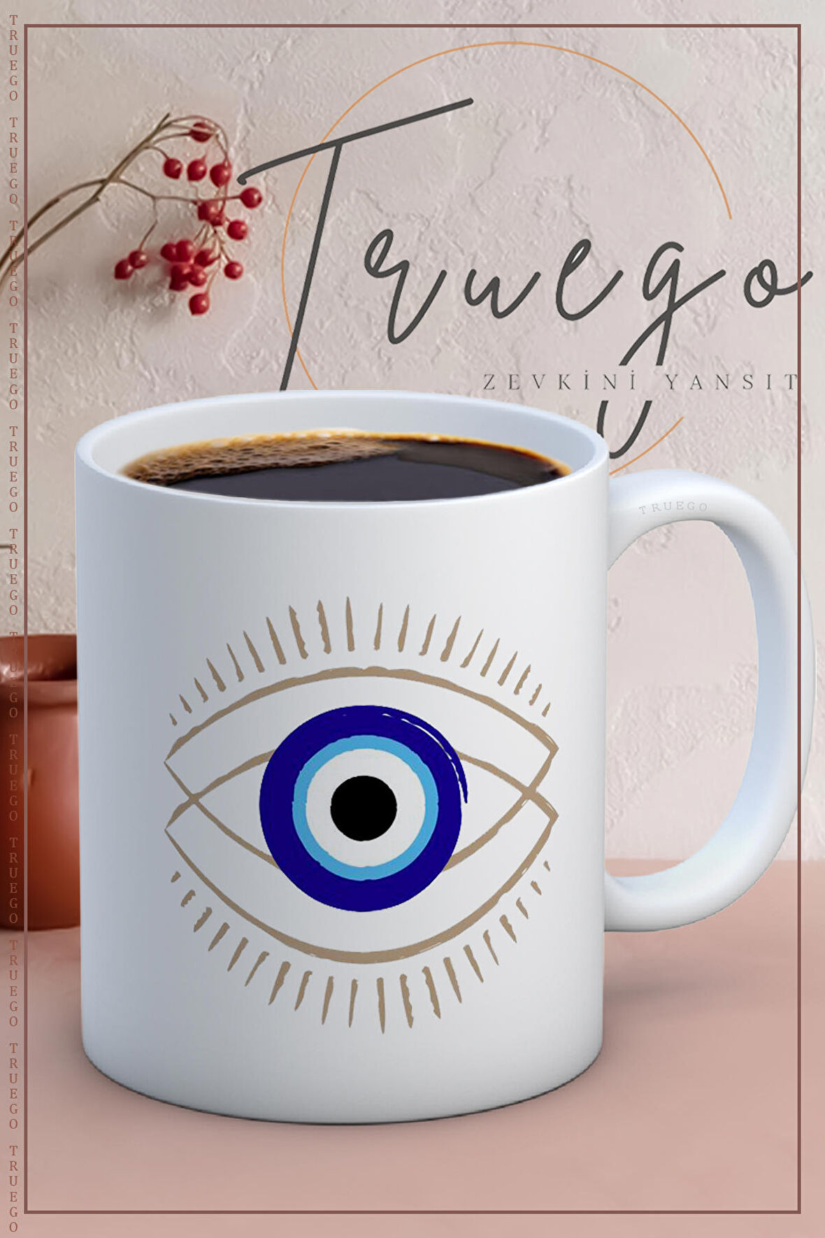 Baskılı Kupa Bardak Seramik Mug - Nazar Göz