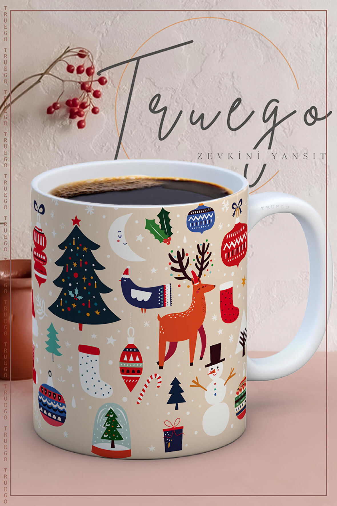 Baskılı Kupa Bardak Seramik Mug - Yılbaşı Simge