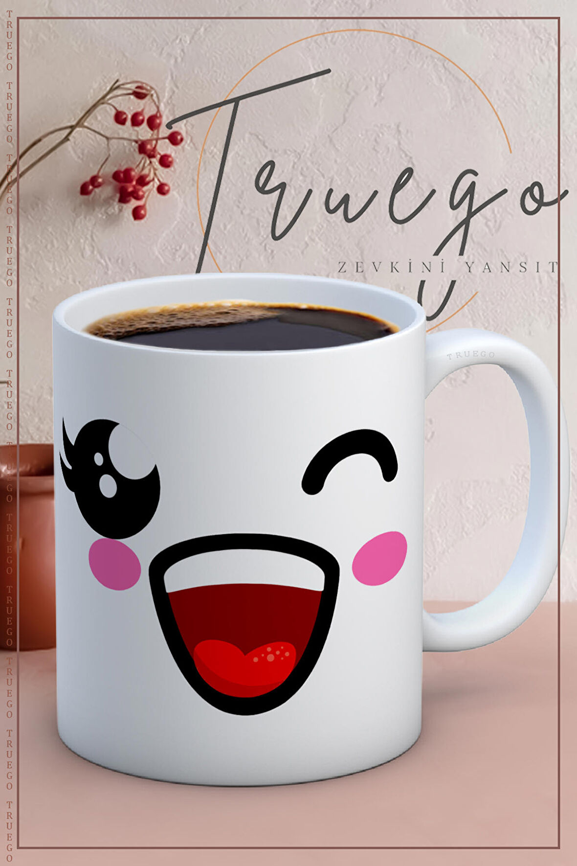 Baskılı Kupa Bardak Seramik Mug - Çok Mutlu Emoji