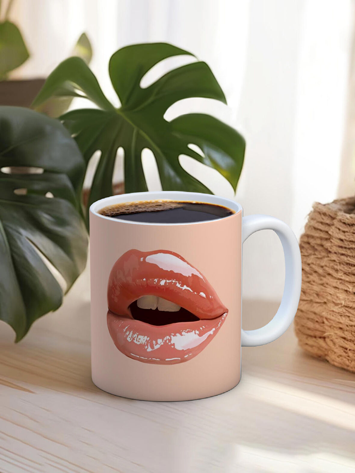 Baskılı Kupa Bardak Seramik Mug - Dudak