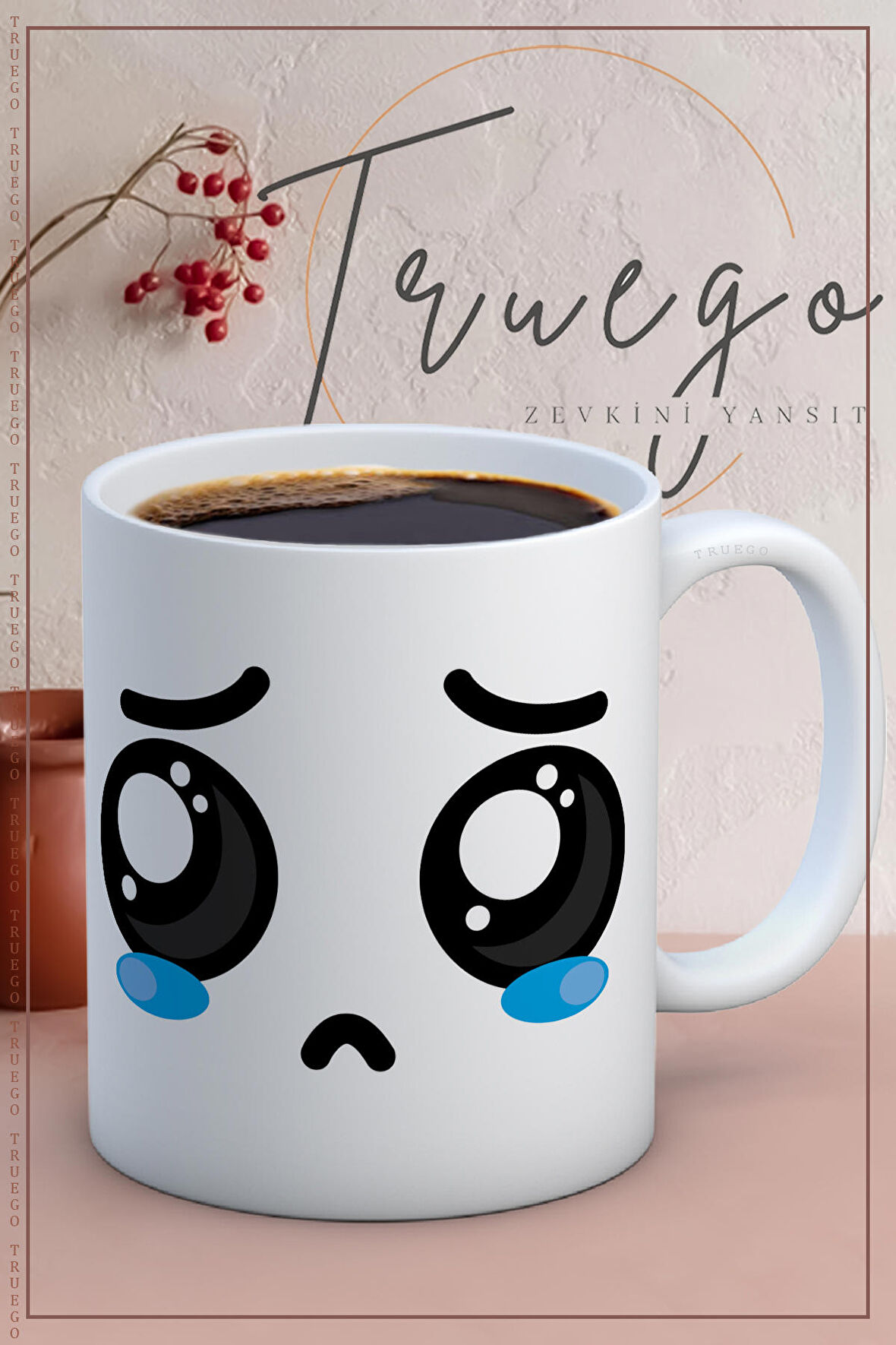 Baskılı Kupa Bardak Seramik Mug - Ağlayan Emoji