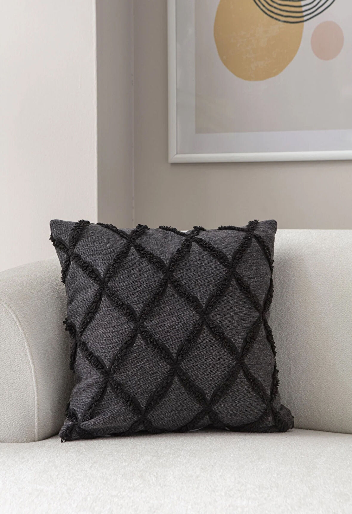 Geometrik Desen Bohem Punch Dokuma Kırlent Kılıfı Siyah
