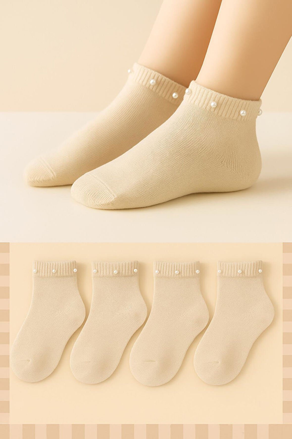 4 Çift Aksesuarlı Dikişsiz Kız Çocuk Patik Çorap