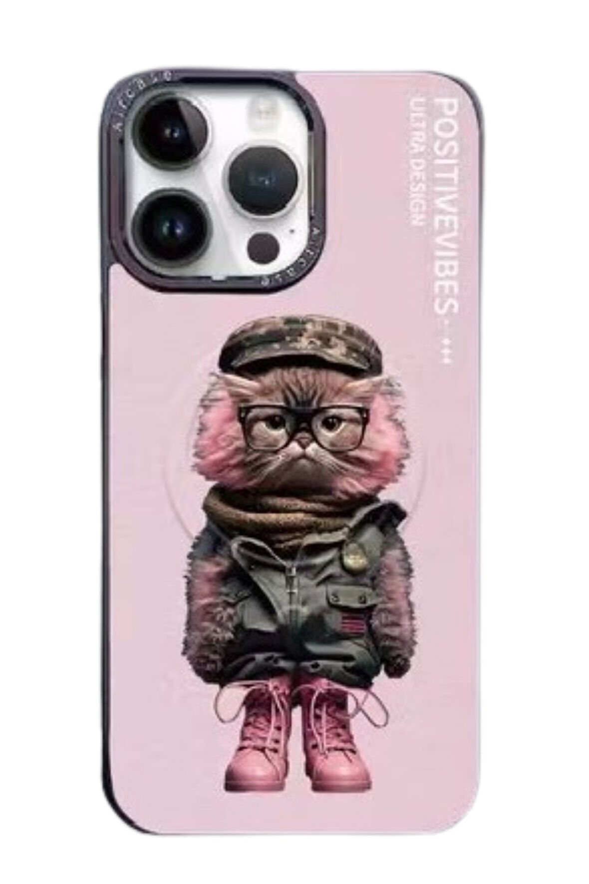 Mkorayavm iPhone 15 Pro Kamera Lens ve Tuşları Metal Tasarımlı Resimli Fun Magsafe Kapak