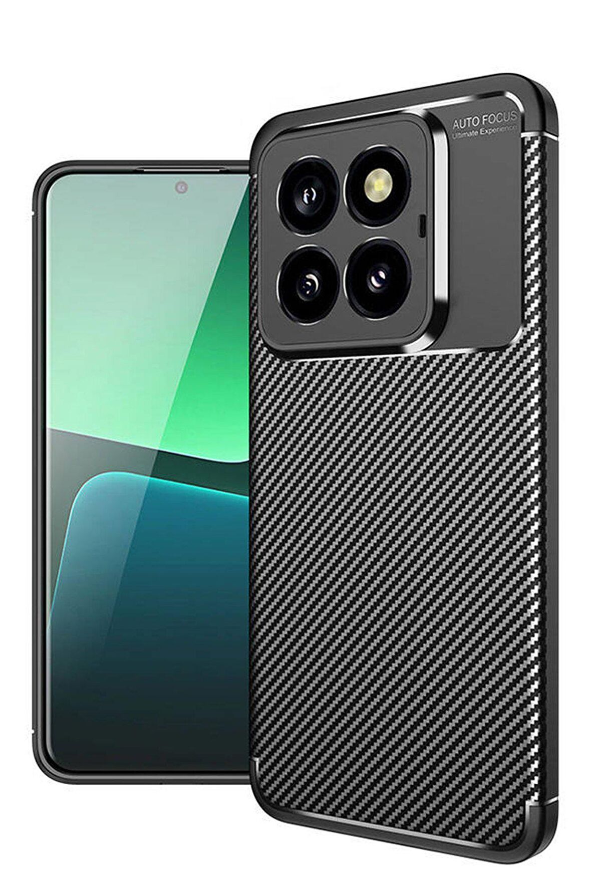 Mkorayavm Xiaomi Mi 14 Pro Karbon Fiber Tasarım Auto Focus Silikon Kılıf