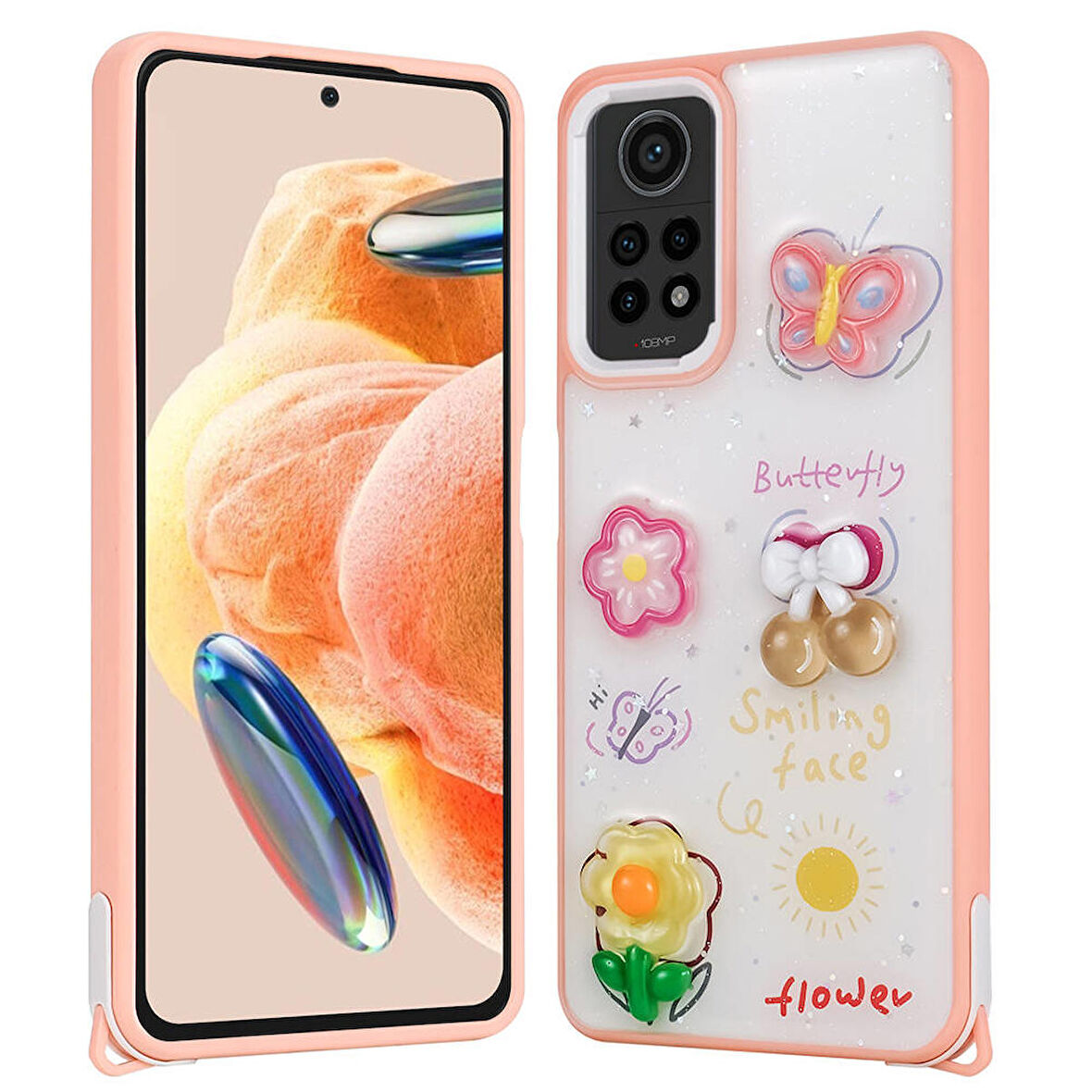 Mkorayavm Xiaomi Redmi Note 12 Pro 4G Parlayan Sıvılı Simli Kabartma Figürlü Kılıf