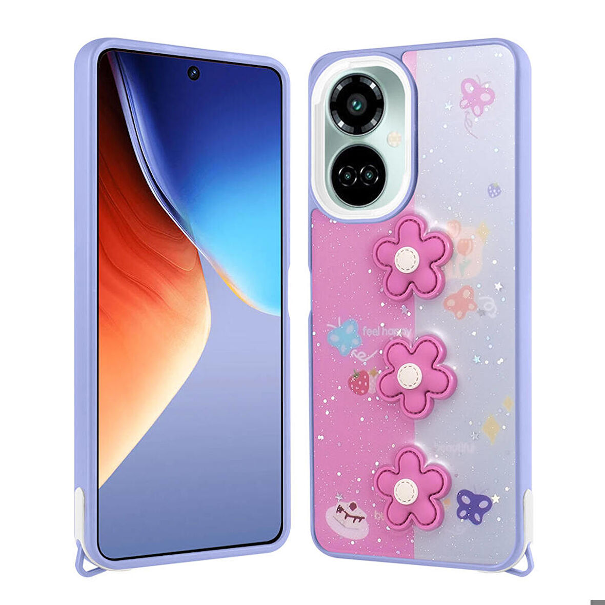 Mkorayavm Tecno Camon 19 Parlayan Sıvılı Simli Kabartma Figürlü Kılıf
