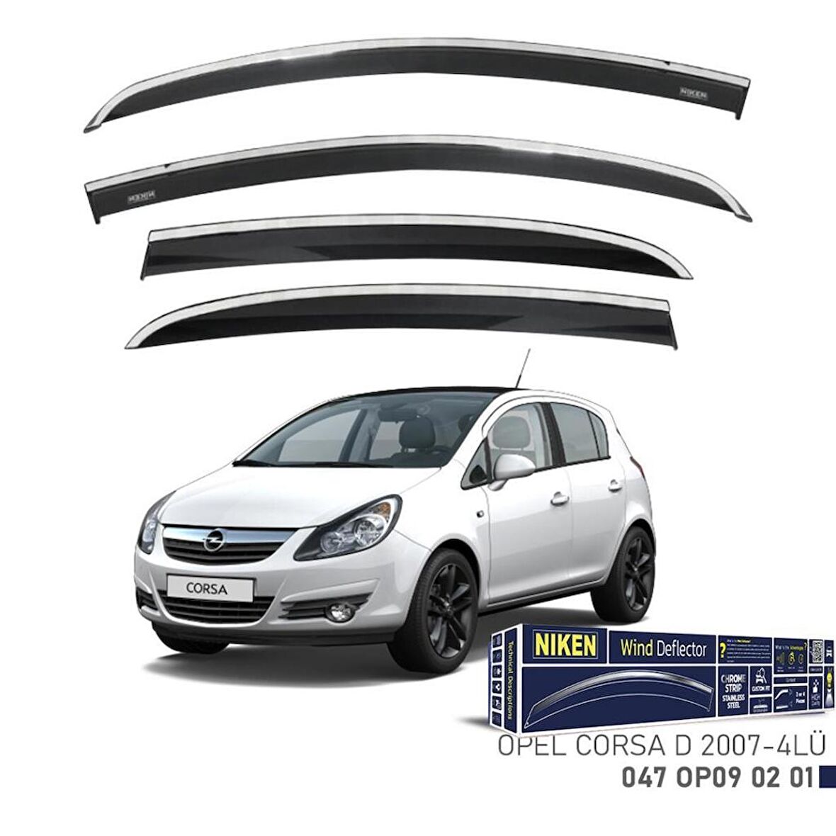 Opel Corsa D Niken Kromlu Cam Rüzarlığı 4lü Set 2007 ve Üstü
