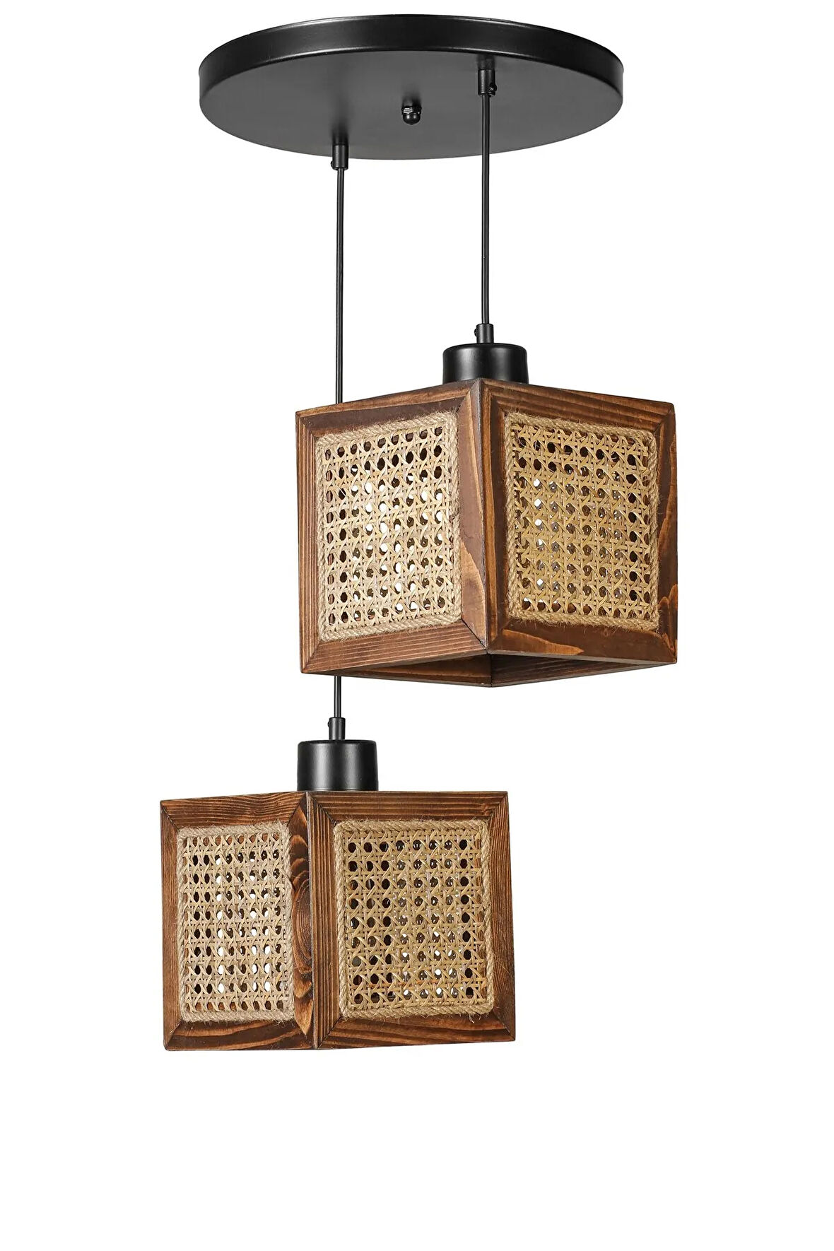 KUMSAL 2 Lİ TEPSİLİ CEVİZ RATTAN AVİZE