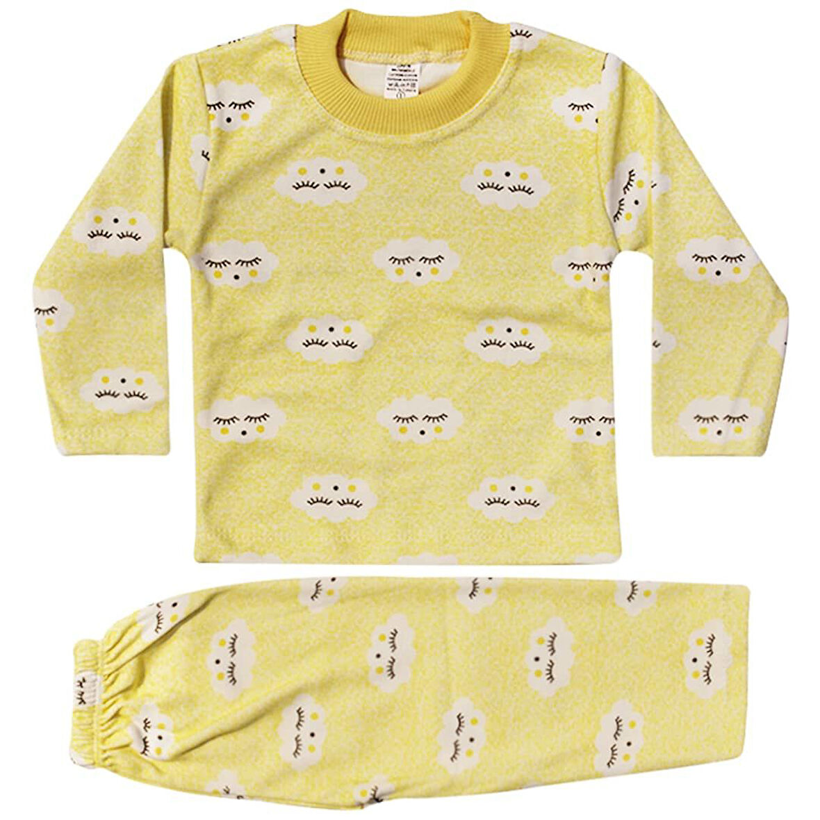 Bulut Desenli Alt Üst Sarı 2'li Pijama Takım
