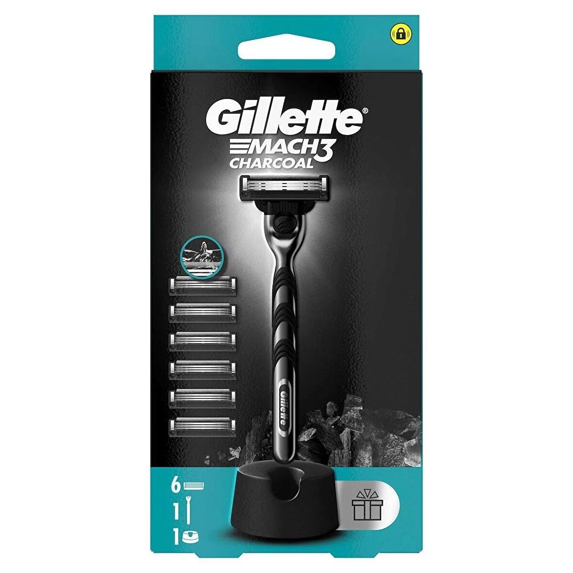 Gillette Mach3 Charcoal Tıraş Makinesi ve Yedek Bıçağı 6'lı + Tıraş Bıçağı Standı