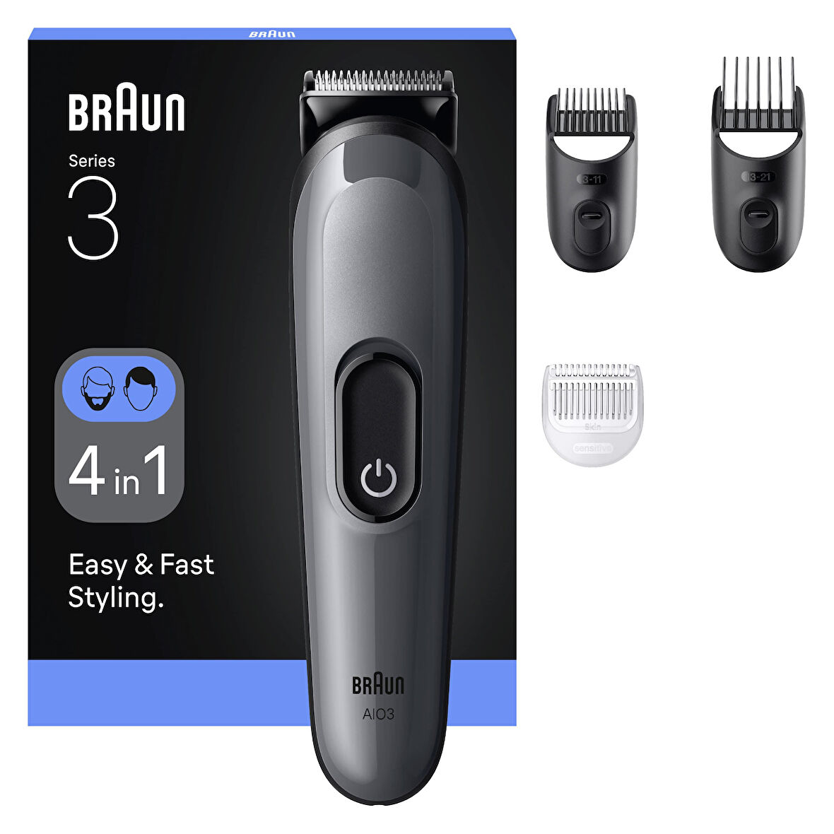 Braun Hepsi Bir Arada Series 3, 4’ü 1 arada Tıraş Kiti, Keskin Bıçak, 14 Uzunluk, AIO3500