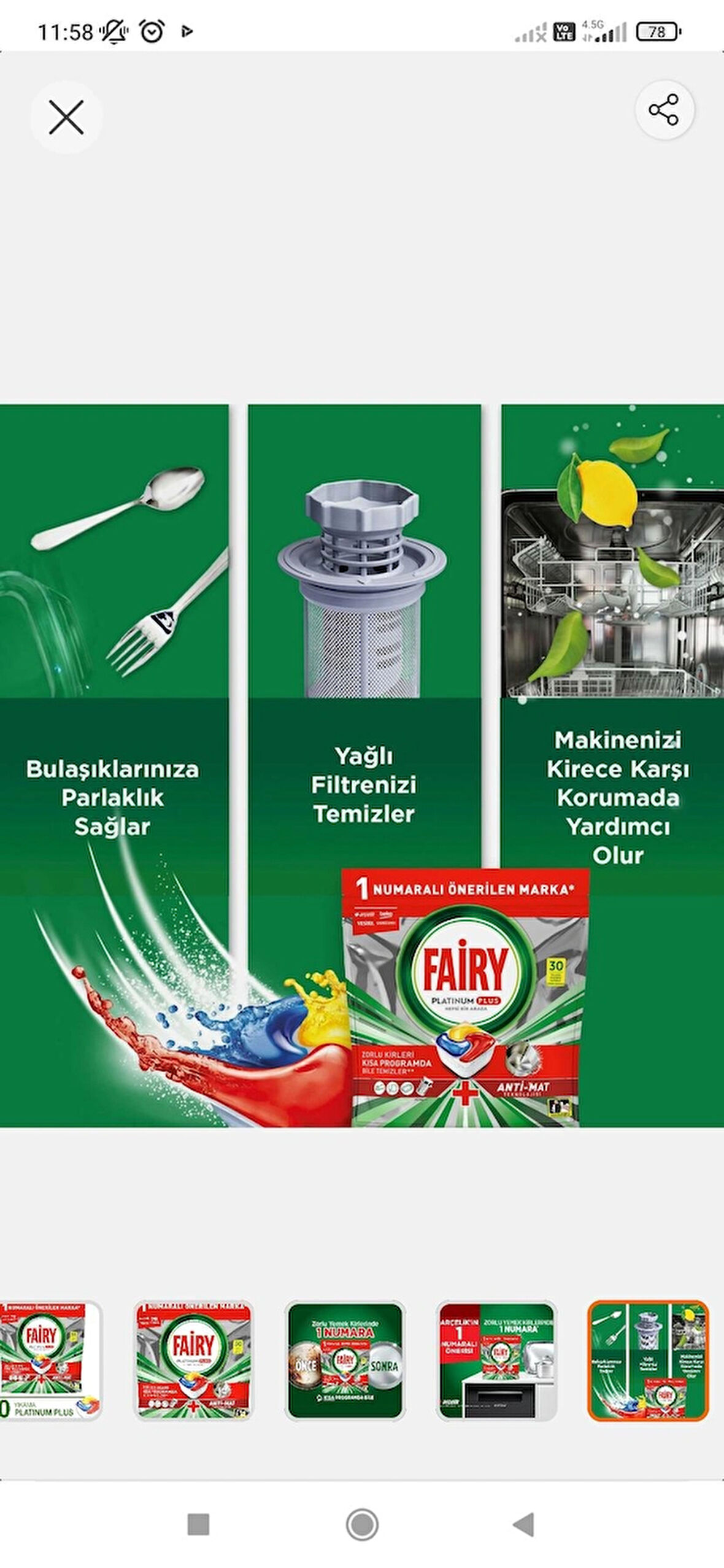 Fairy Platinum Plus Bulaşık Makinesi Deterjanı Kapsülü/ tableti 30 Yıkama