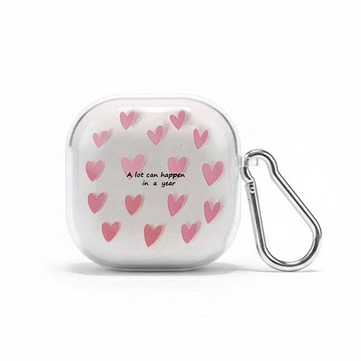 CaseOnn Samsung Galaxy Buds 2 - Buds 2 Pro Kılıf Figürlü Transparan Kalp Pembe