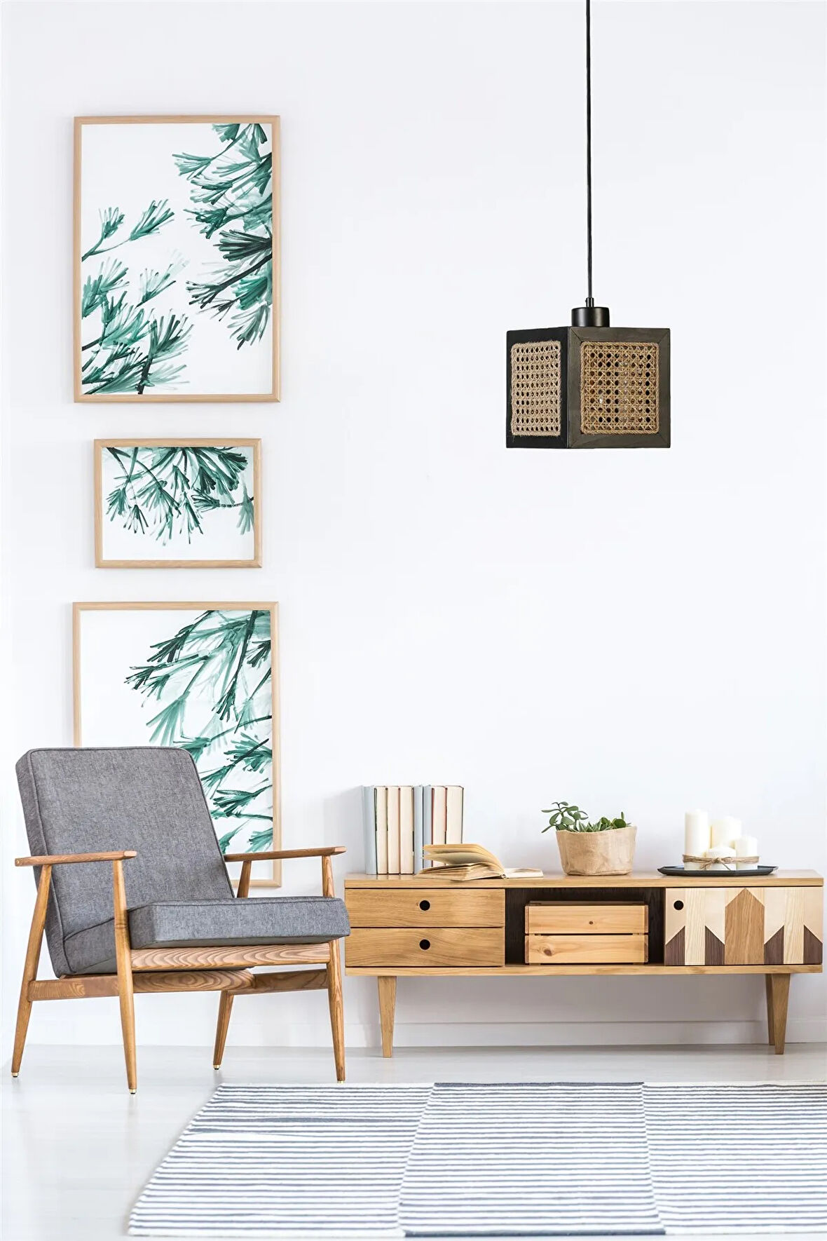 KUMSAL TEKLİ SİYAH RATTAN SARKIT