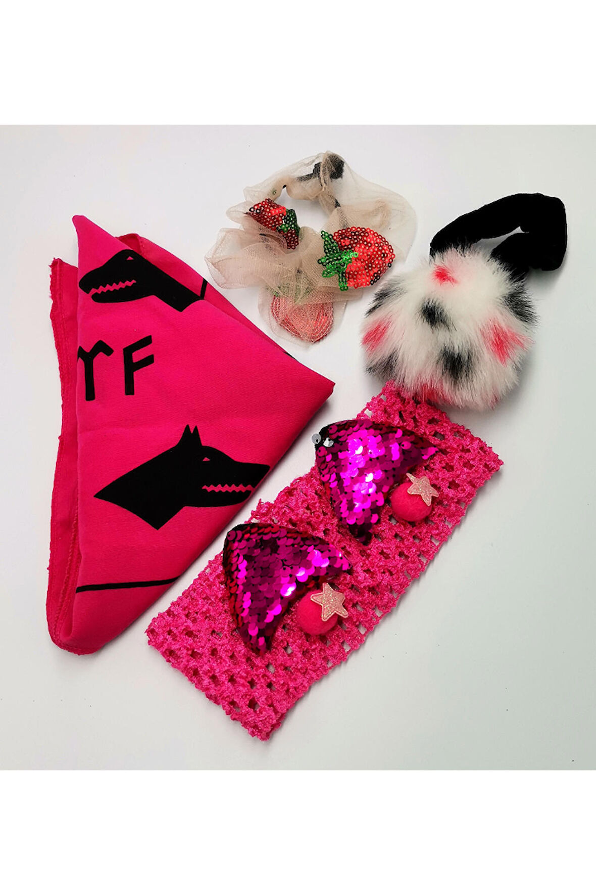 Renkli Desenli Taç Toka Bandana Set