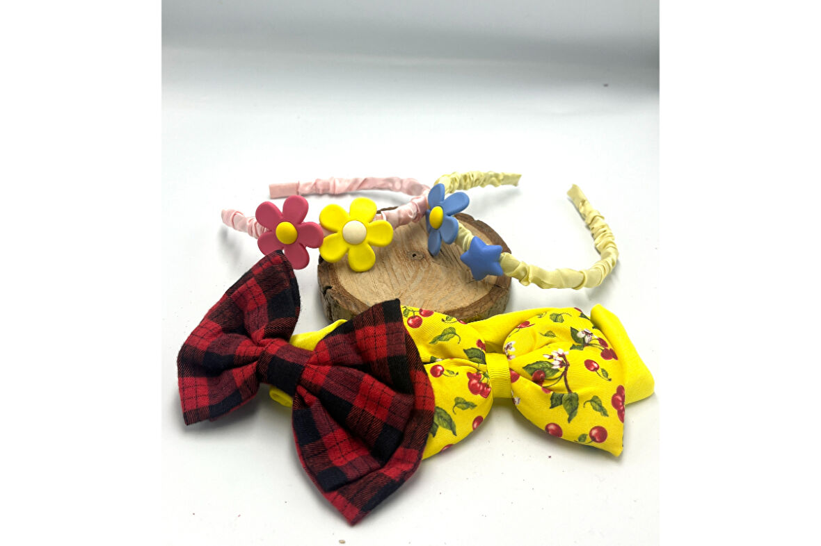 Renkli Desenli Taç Toka Bandana Set
