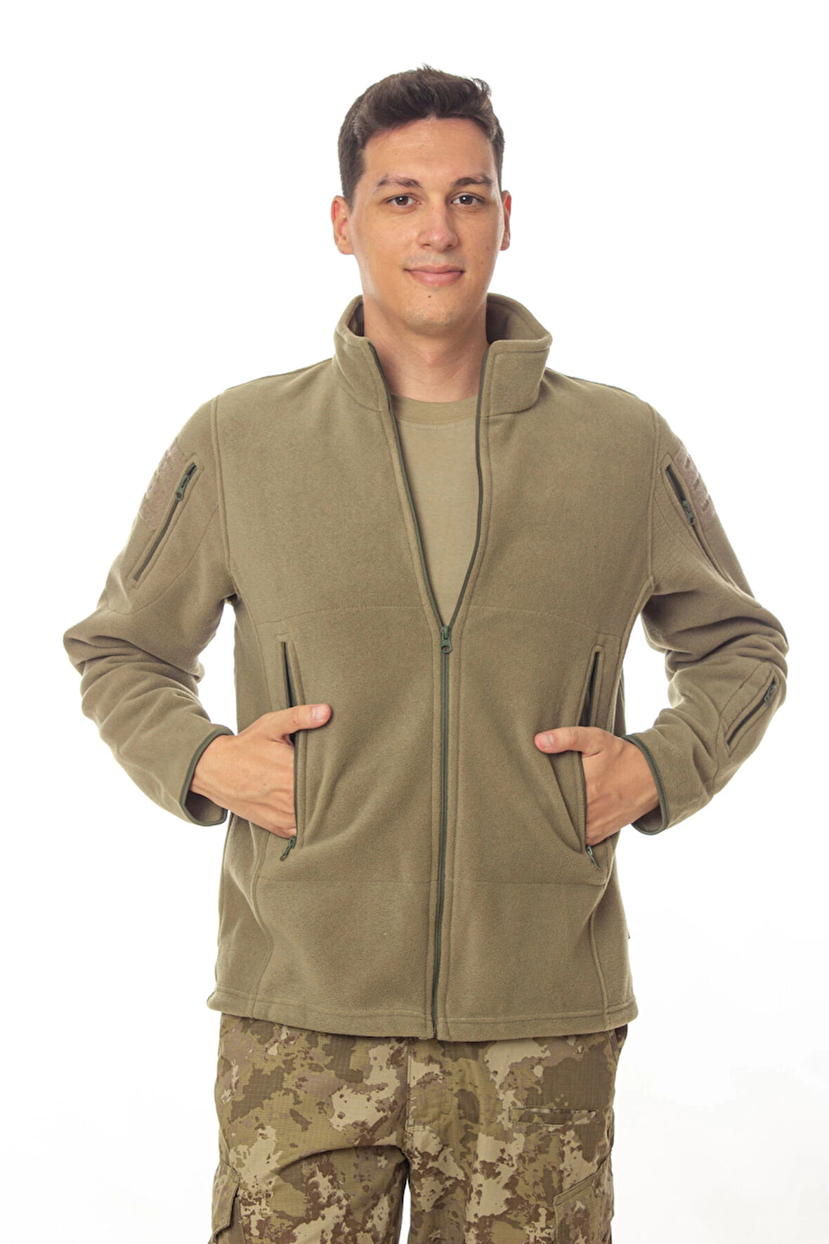 sedef yesili haki renkli 5 cepli tam fermuarli uzun kollu bato yaka soguk gecirmez mont polar