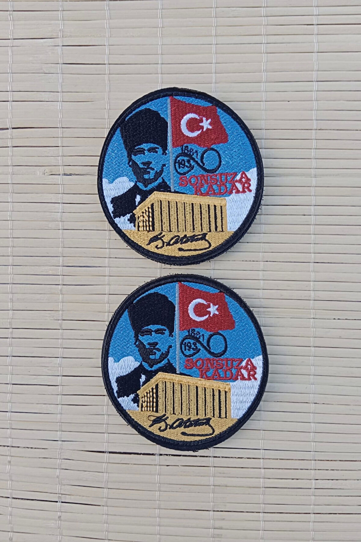 mustafa kemal ataturk resimli imzali sonsuza kadar yazili anitkabir nakis islemeli dalgalanan bayrak arma pec patch