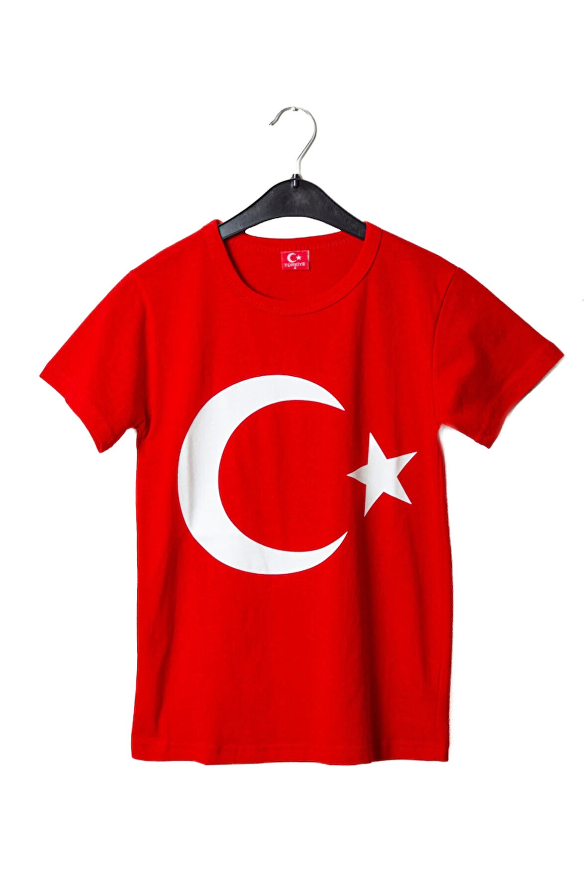 kisa kollu dijital baskili kirmizi beyaz ayyildiz cocuk tisort