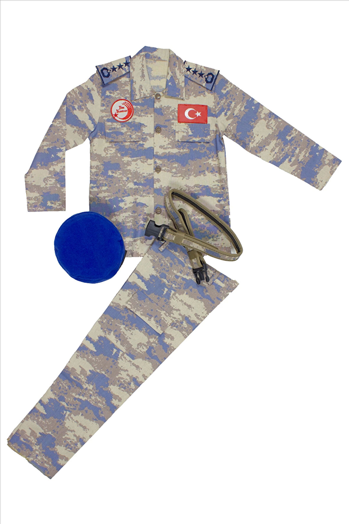 Hava Kuvvetleri Yeni Kamuflaj Renkli Uzun Kollu Mavi Bereli Palaskali Havaci Albay Cocuk Kostum Takimi
