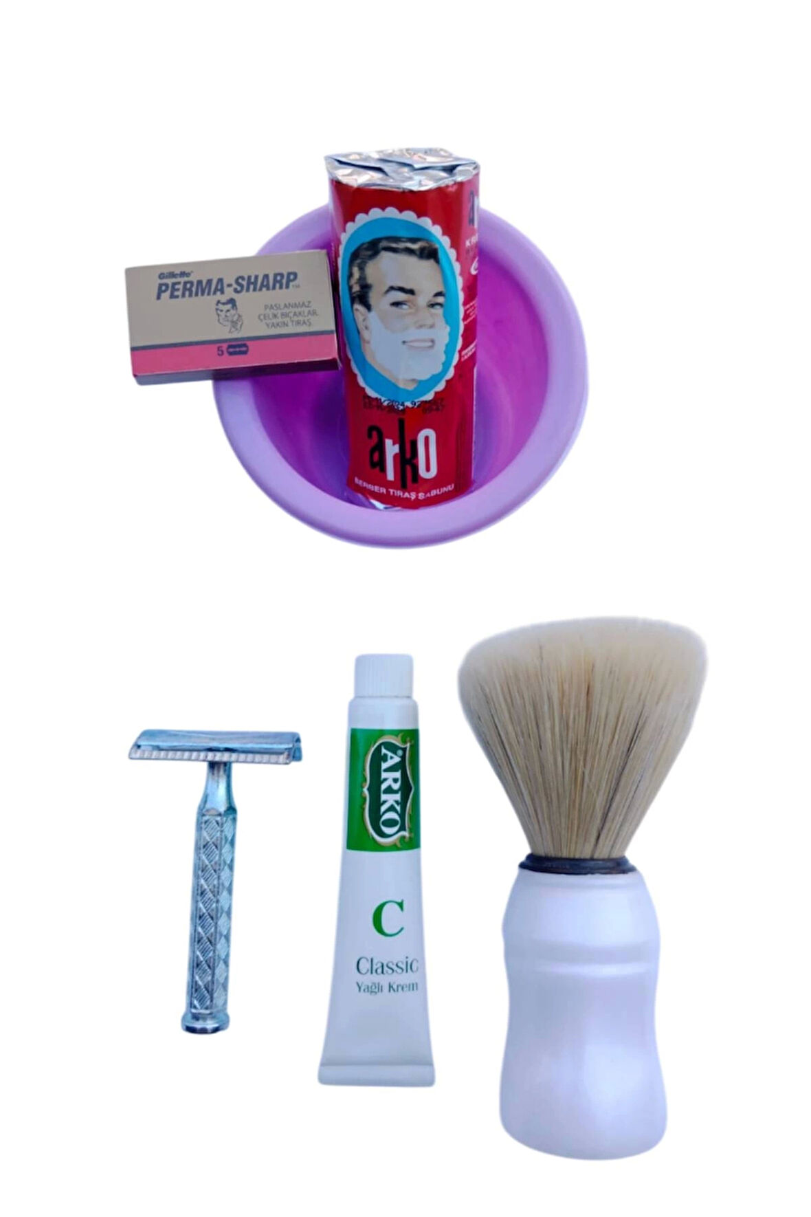Yuma tras makinasi Arko Berber Tras Sabunu Perma Sharp Yaprak Jilet Tras Fircasi Plastik Tras Tasi Arko Nem Klasik cilt besleyici Yagli Krem 20 cc Tras Seti