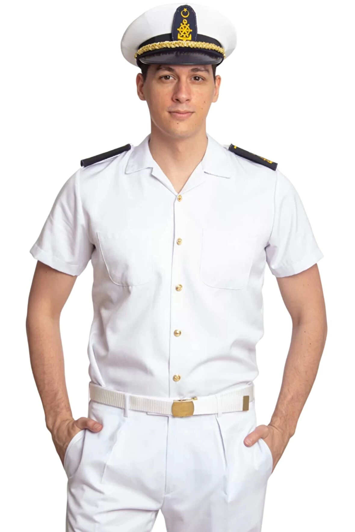 Deniz Kuvvetleri Deniz Lisesi ve Fakultesi Beyaz Renkli Yazlik Kaliteli Pamuklu Kumas Kaptan Gomlek
