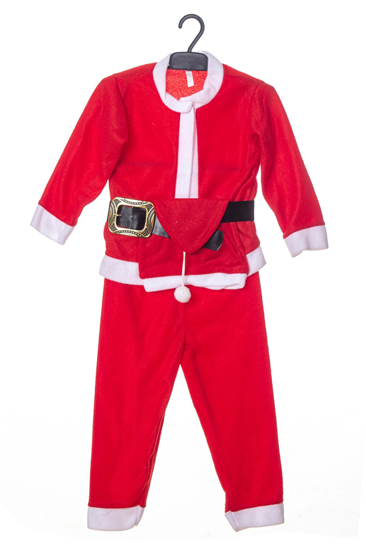 kirmizi renkli bereli kemerli kaliteli uzun kollu noel baba detayli unisex kostum