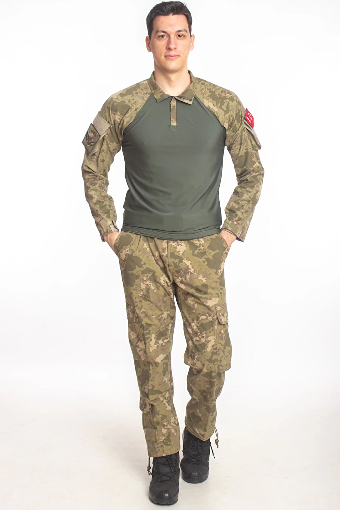 kara kuvvetleri yeni kamuflaj renkli kargo cepli taktik pantolon uzun kollu likrali combat t shirt