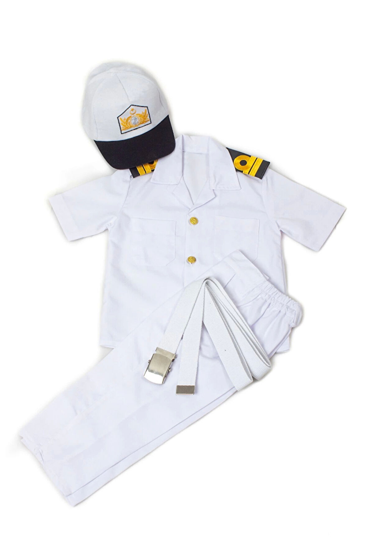 beyaz renkli kisa kollu sapkali yuzbasi cocuk kiyafet denizci kostum kaptan takimi