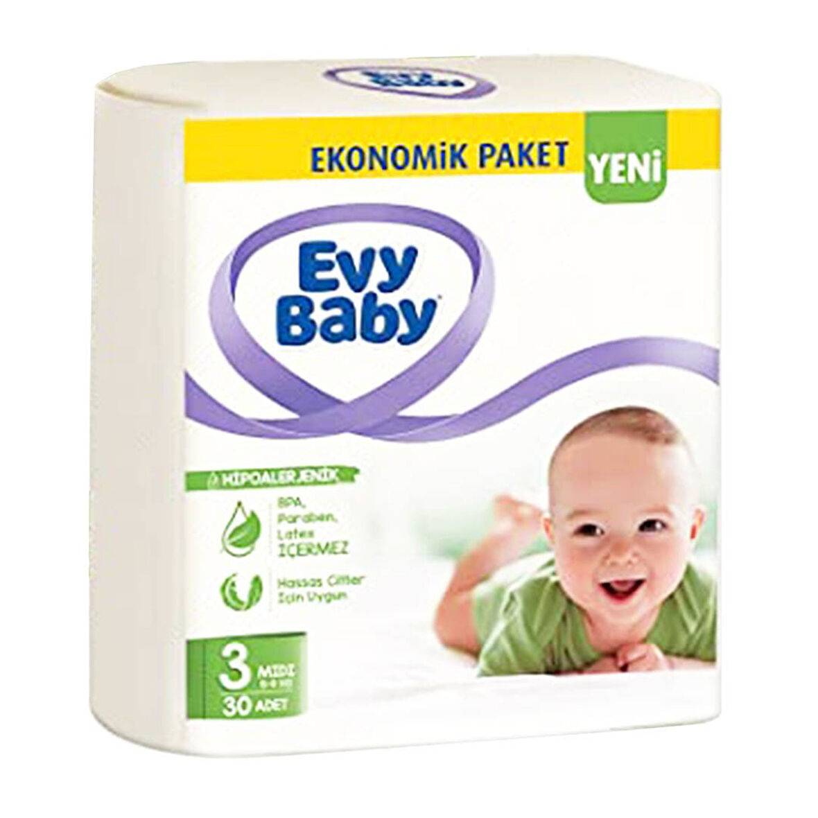 Evy Baby 3 Numara Ekonomik Paket Bebek Bezi 30 Adet