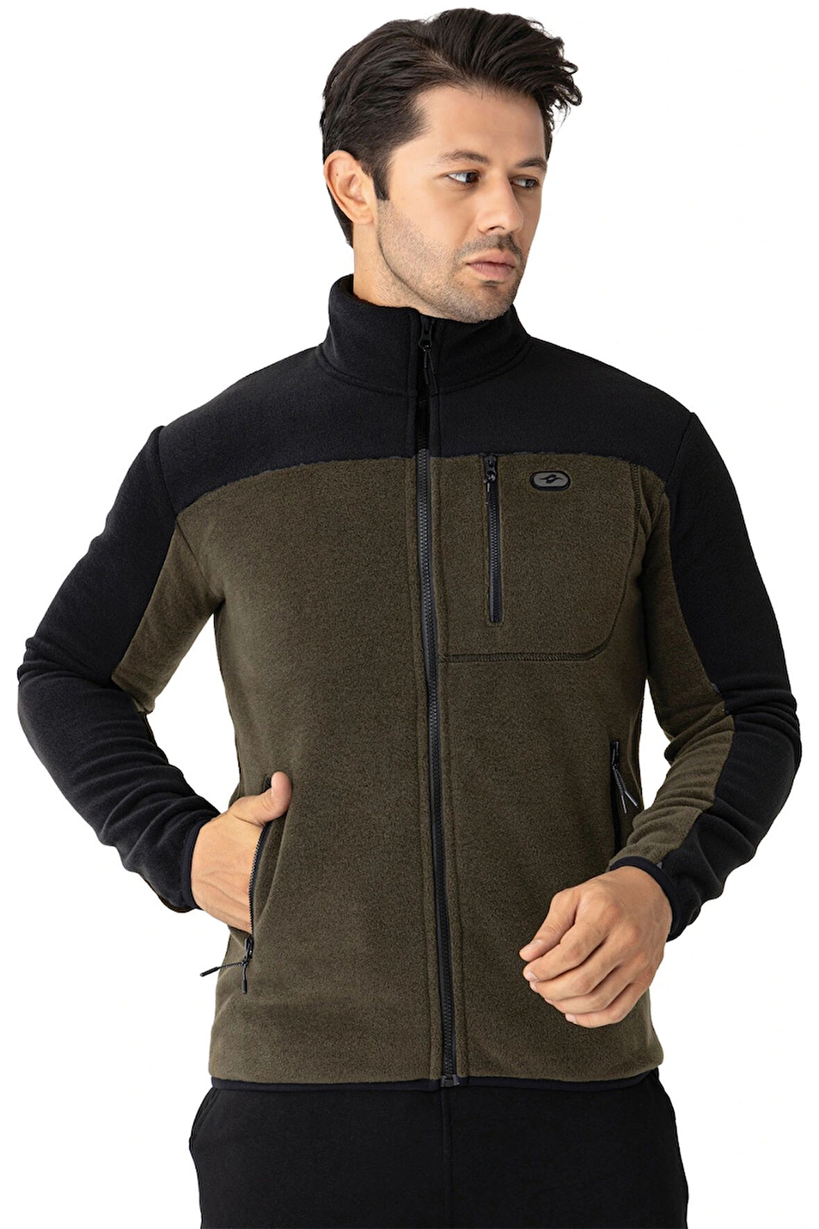 Crozwise Erkek Tam Fermuarlı Polar Sweat Haki 6051-04