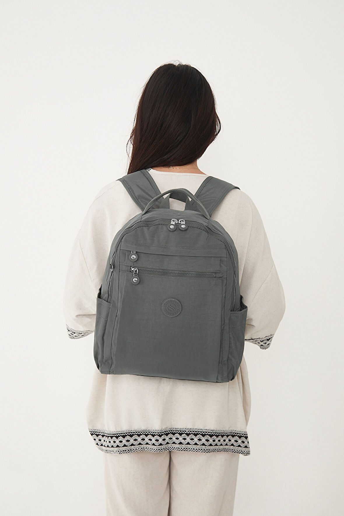 Çok Cepli Kadın Sırt Çantası Orta Boy Günlük HV3059 Koyu Gri