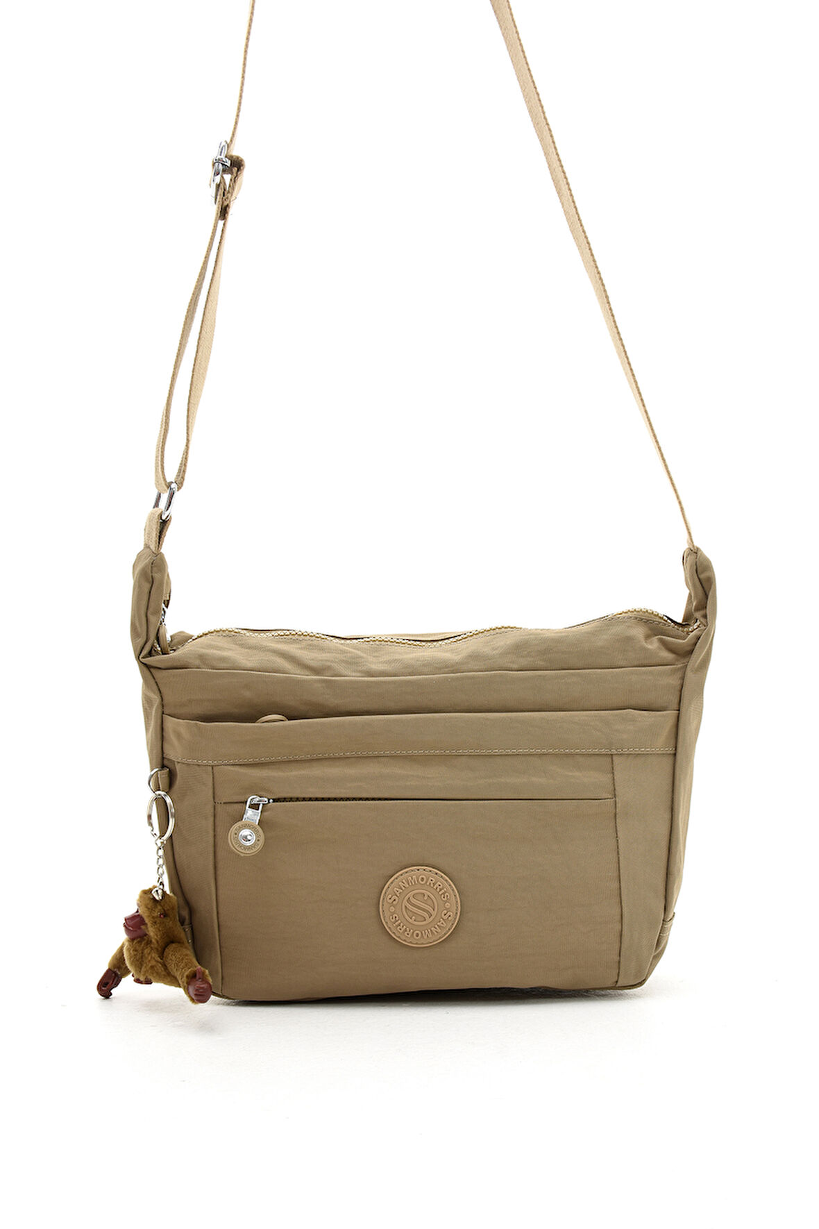 Çok Cepli Çapraz Askılı Kadın Omuz Çantası Orta Boy Günlük HV3046 Koyu Bej