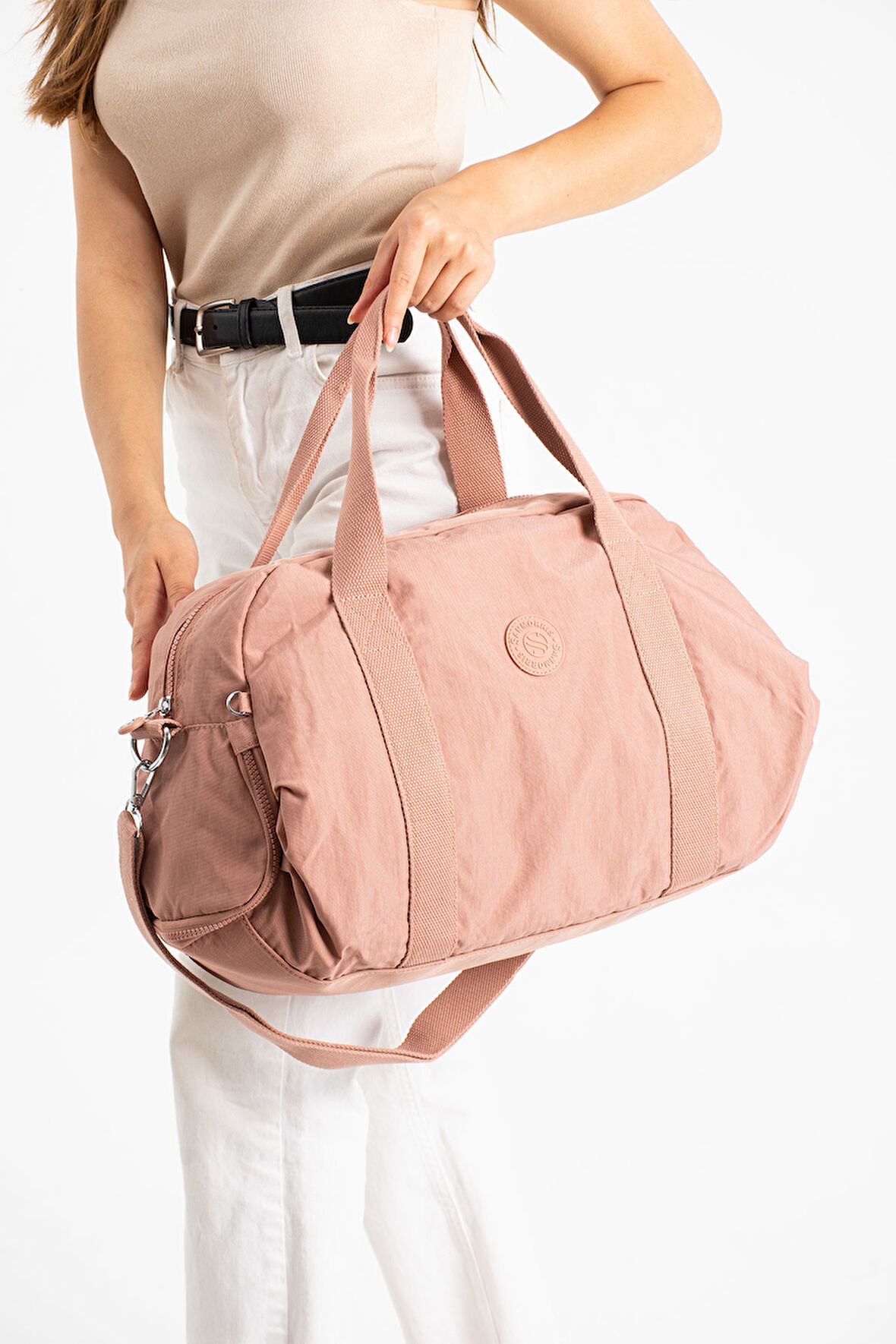 Çok Cepli Ayakkabı Bölmeli Spor El Valizi ve Seyahat Çantası Orta Boy HV3029 Pembe