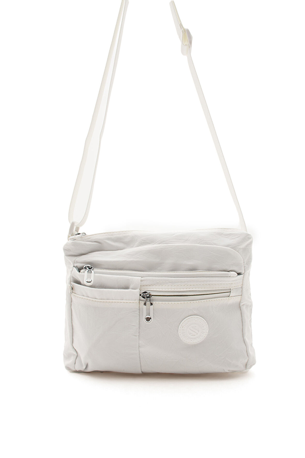 Çok Cepli Çapraz Askılı Kadın Omuz Çantası Orta Boy Günlük HV4006 Beyaz