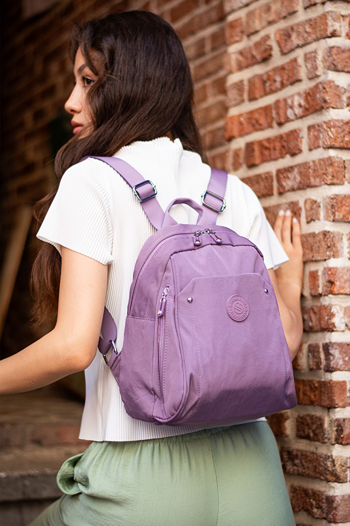 Çok Cepli Kadın Sırt Çantası Küçük Boy Günlük HV4013 Açık Mor