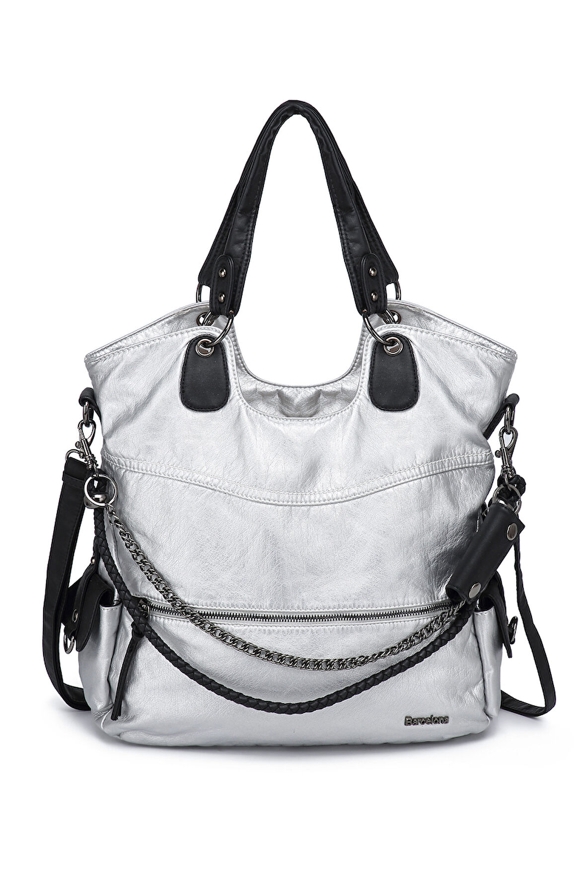 Barcelona Spor Bohem Tarzı Geniş ve Büyük Uzun Askılı Omuz Çantası 1582 Platin