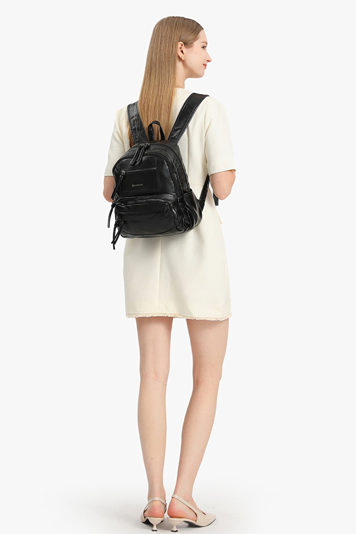 Barcelona Günlük Çok Cepli Orta Boy Kadın Sırt  Çantası 1871 Siyah